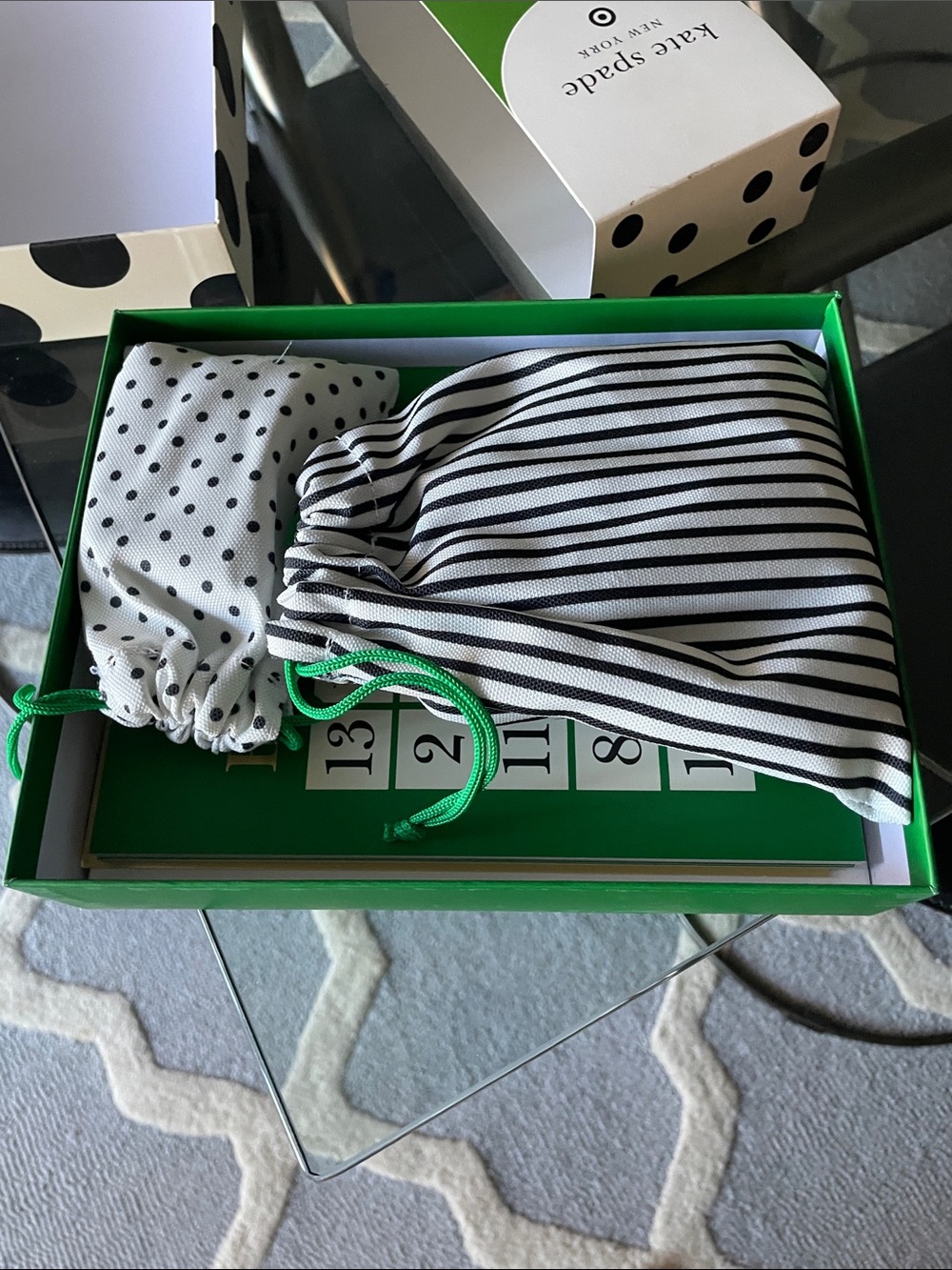 kate spade Green & Black Polka Dot Bingo Set NWT